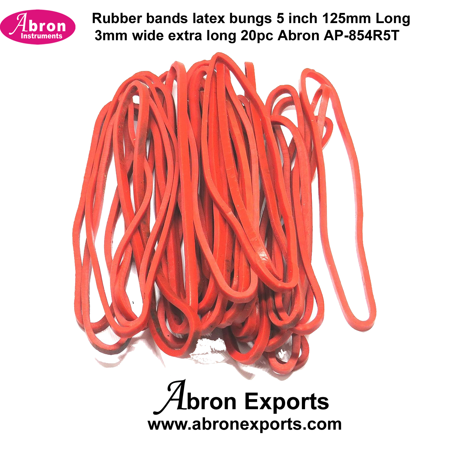 Rubber Bands Latex Bungs 5 inch 125mm long 3mm wide extra long 20pc Abron AP-854R5T 